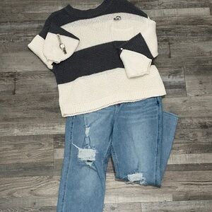 Striped Knit Sweater - Black and Cream